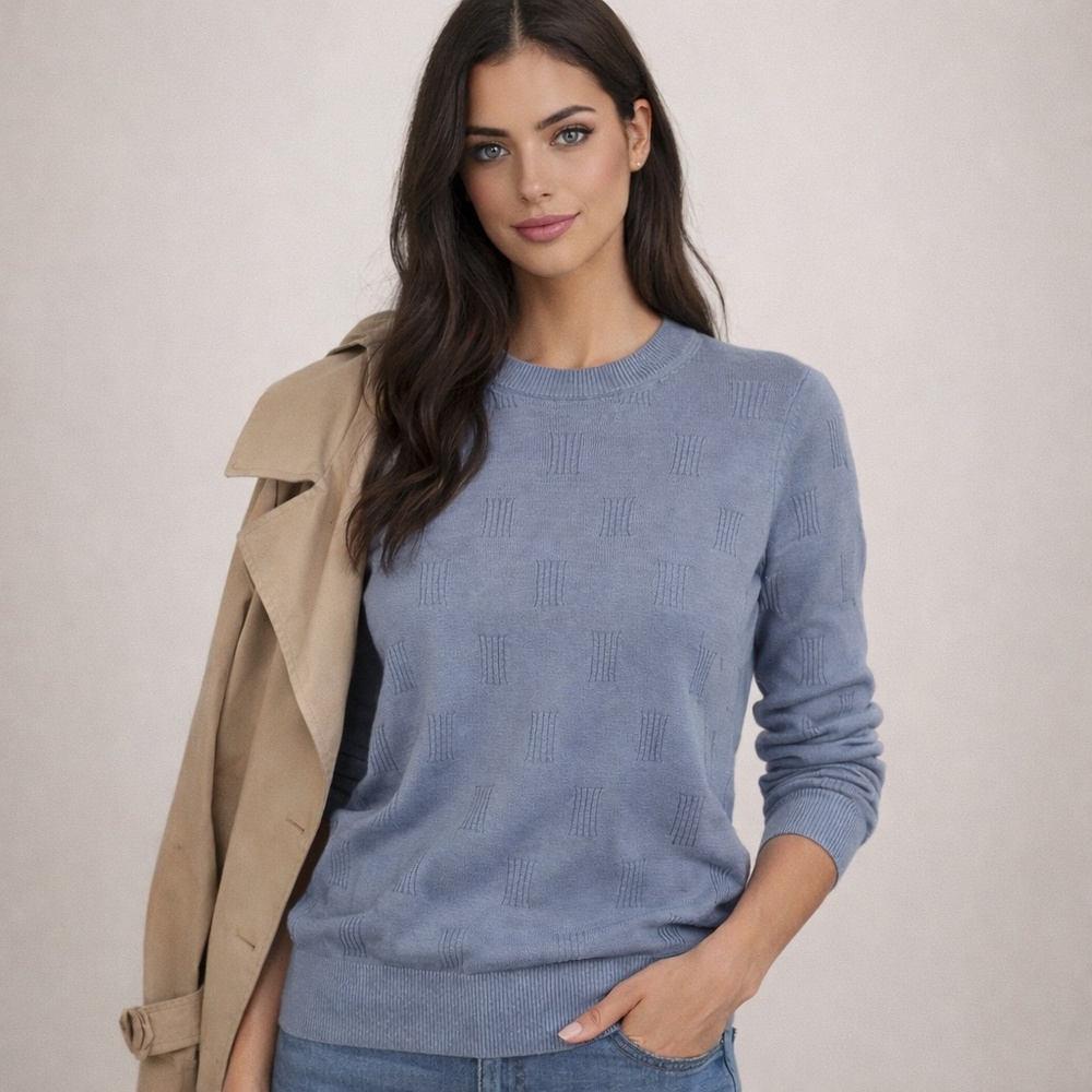Arach & Cloz Textured Crewneck Sweater – Blue – Size M – NEW